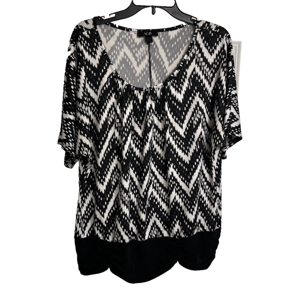 AGB WOMEN'S BLACK WHITE BANDED/RUCHED WAIST TOP SIZE XL-EUC - Picture 1 of 9